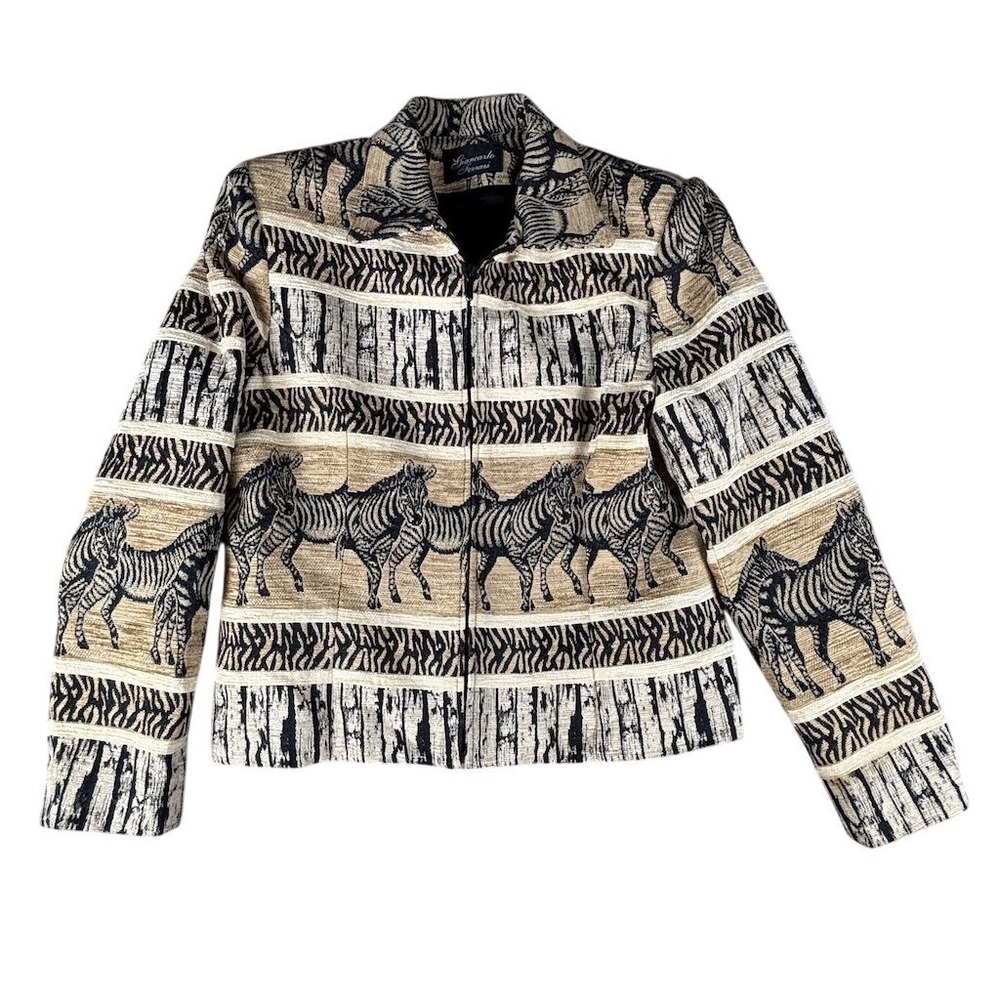 Giancarlo Ferrari Jacket Womens Size 12 Zebra Print‎ Tapestry Full Zip